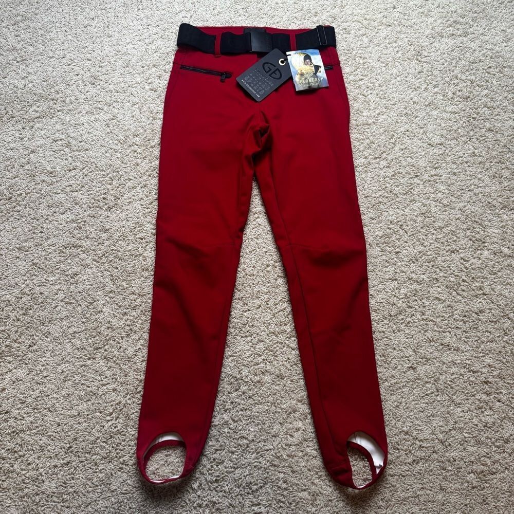 Goldbergh Paris Belted Ski Pants Scarlet Red Black Slim-leg Stirrup Ski Pants 10